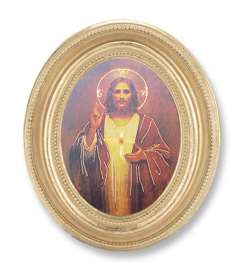 Sacred Heart of Jesus Picture Framed Print Small Oval Frame