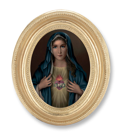 Immaculate Heart of Mary Picture Framed Print Small Oval Gold-Leaf Frame