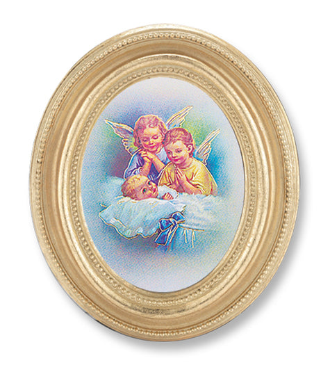 Divine Mercy Spanish Picture Framed Print Small Oval Gold Leaf