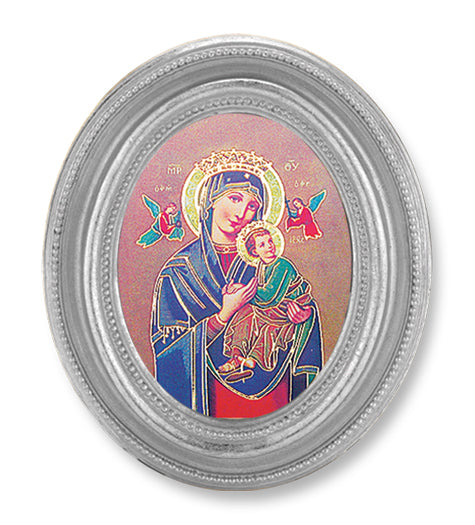 Our Lady of Perpetual Help Picture Framed Print Small Oval Silver-Leaf Frame