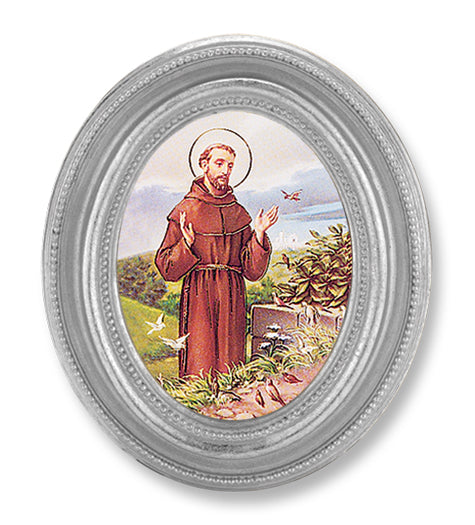 St. Francis Picture Framed Print Small Oval Silver-Leaf Frame