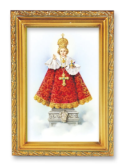 Infant of Prague Picture Framed Wall Art Decor Small Antique Gold-Leaf Frame