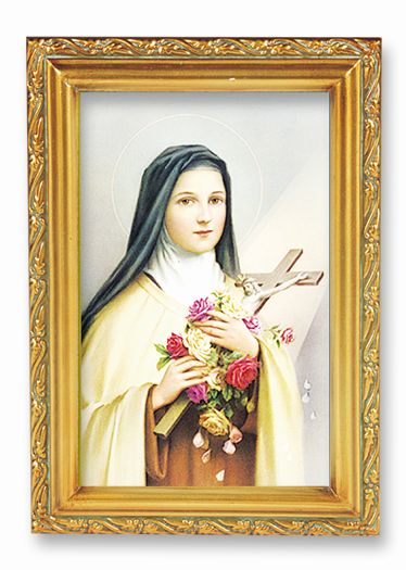 St. Therese Picture Framed Wall Art Decor Small Antique Gold-Leaf Frame