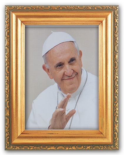 Pope Francis Picture Framed Wall Art Decor Small Antique Gold-Leaf Frame