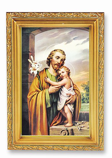 St. Joseph Picture Framed Wall Art Decor Small Antique Gold-Leaf