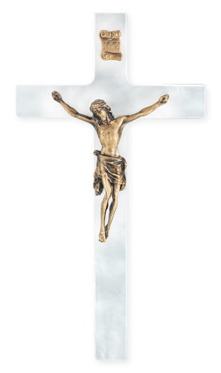Medium Catholic White Pearlized Crucifix 7 Inch for Home Office