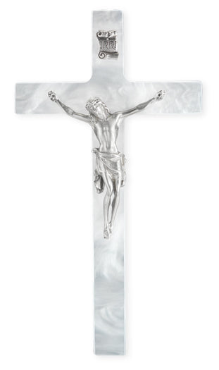 Medium Catholic White Pearlized Crucifix 7 Inch for Home Office