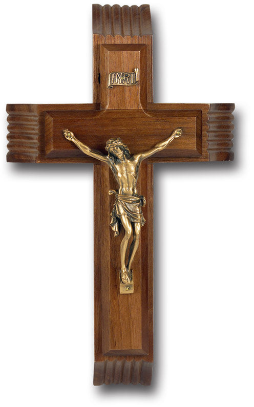 Large Catholic Genuine Walnut Sick Call Crucifix 10 Inch