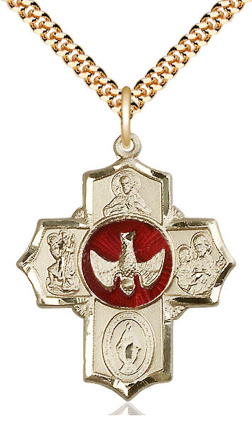 Extel Large 14kt Gold Filled Traditional Catholic 5-Way Cross Cruciform Pendant with 24" chain