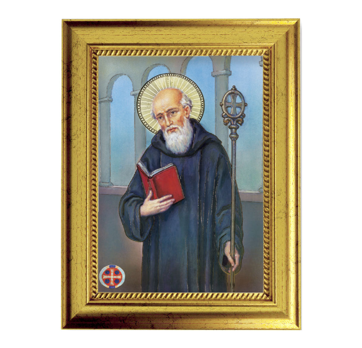 St. Benedict Picture Framed Wall Art Decor Small Antique Gold-Leaf Frame