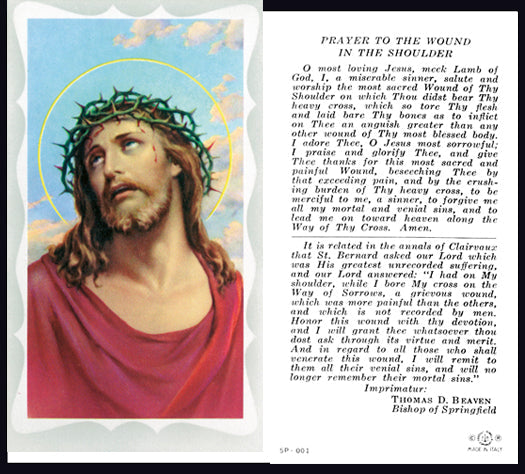 Wound in the Shoulder Catholic Prayer Holy Card Pack of 100