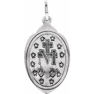 Extel Medium 14K White Gold Oval Catholic Miraculous Medal Charm