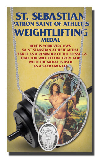 Oval Saint Sebastian Weightlifting Pendant Necklace for Men