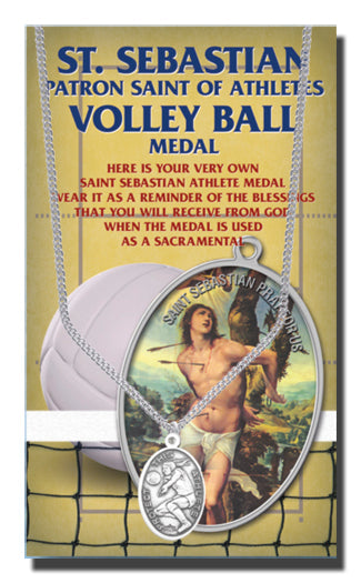 Oval Saint Sebastian Volleyball Pendant Necklace 18 Inch Chain