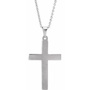 Extel Medium 14K White Gold Mens Womens Religious Cross Pendant Charm with 18 Inch Necklace