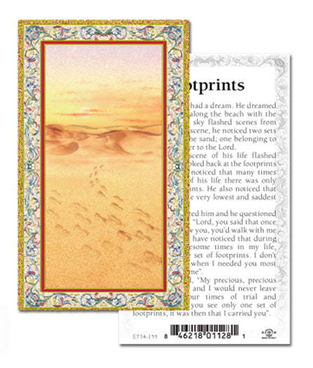 Footprints Gold-Stamped Catholic Prayer Holy Card Pack of 100