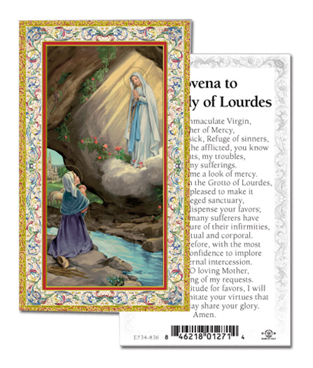 Our Lady of Lourdes Gold-Stamped Catholic Prayer Holy Card Pack of 100