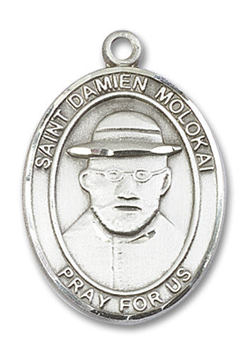 Extel Large Oval Sterling Silver St. Damien of Molokai Medal, Made in USA