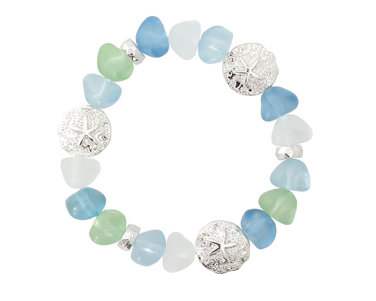 Periwinkle Turquoise Sea Glass Bracelet With Sand Charm