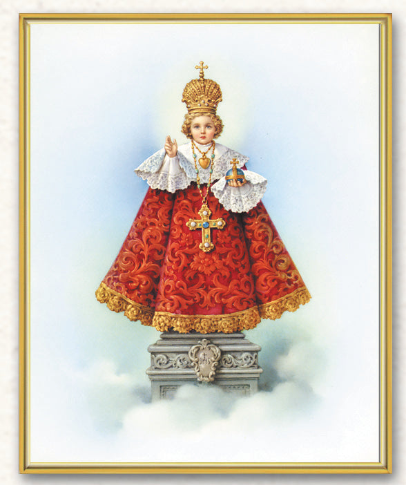 Infant of Prague Picture Framed Plaque Wall Art Decor Medium, Bright Gold Finished Trimmed Plaque