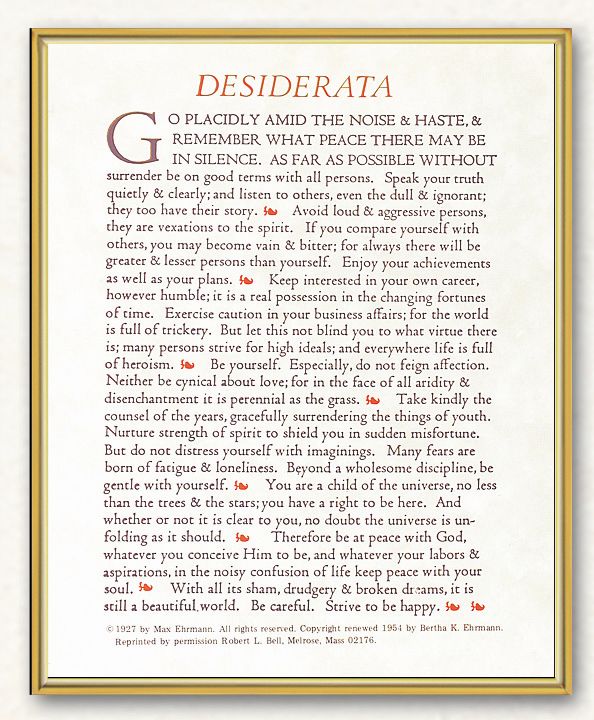 Desiderata Picture Framed Plaque Wall Art Decor Medium Gold Trim