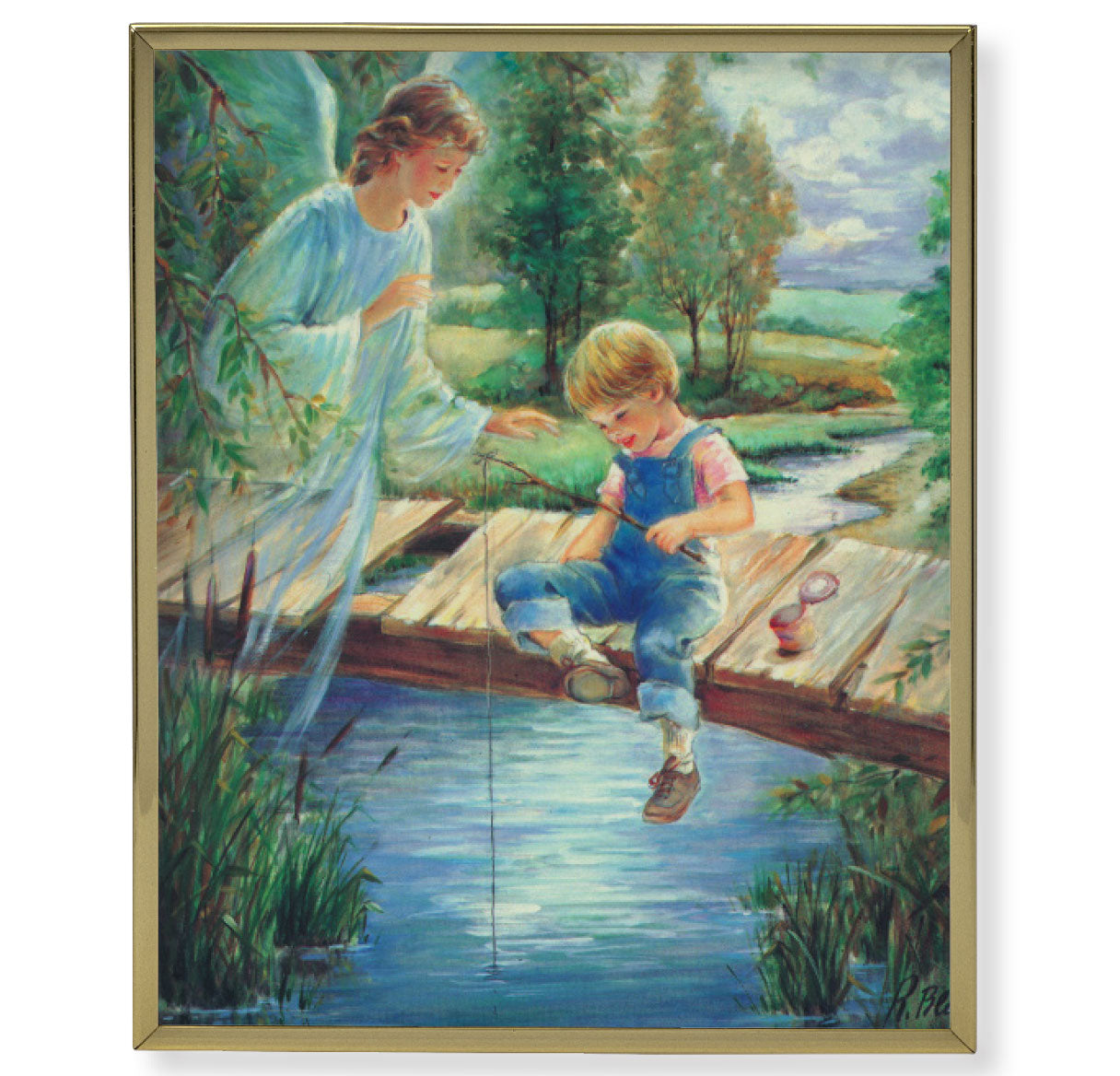 Guardian Angel with Boy Picture Framed Plaque Wall Art Decor