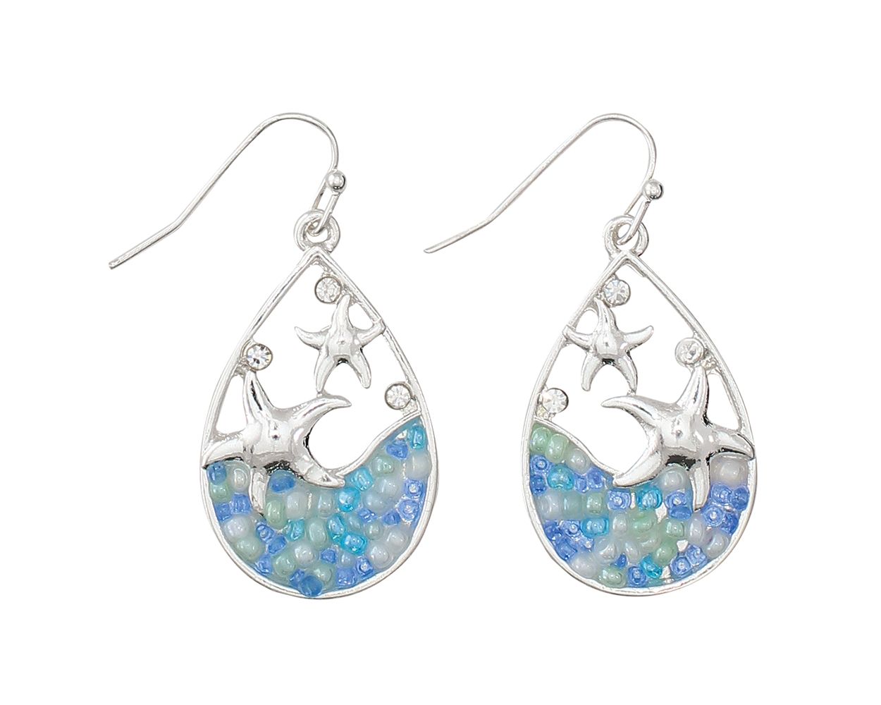 Periwinkle Beaded Waves And Crystals Earrings for Elegance