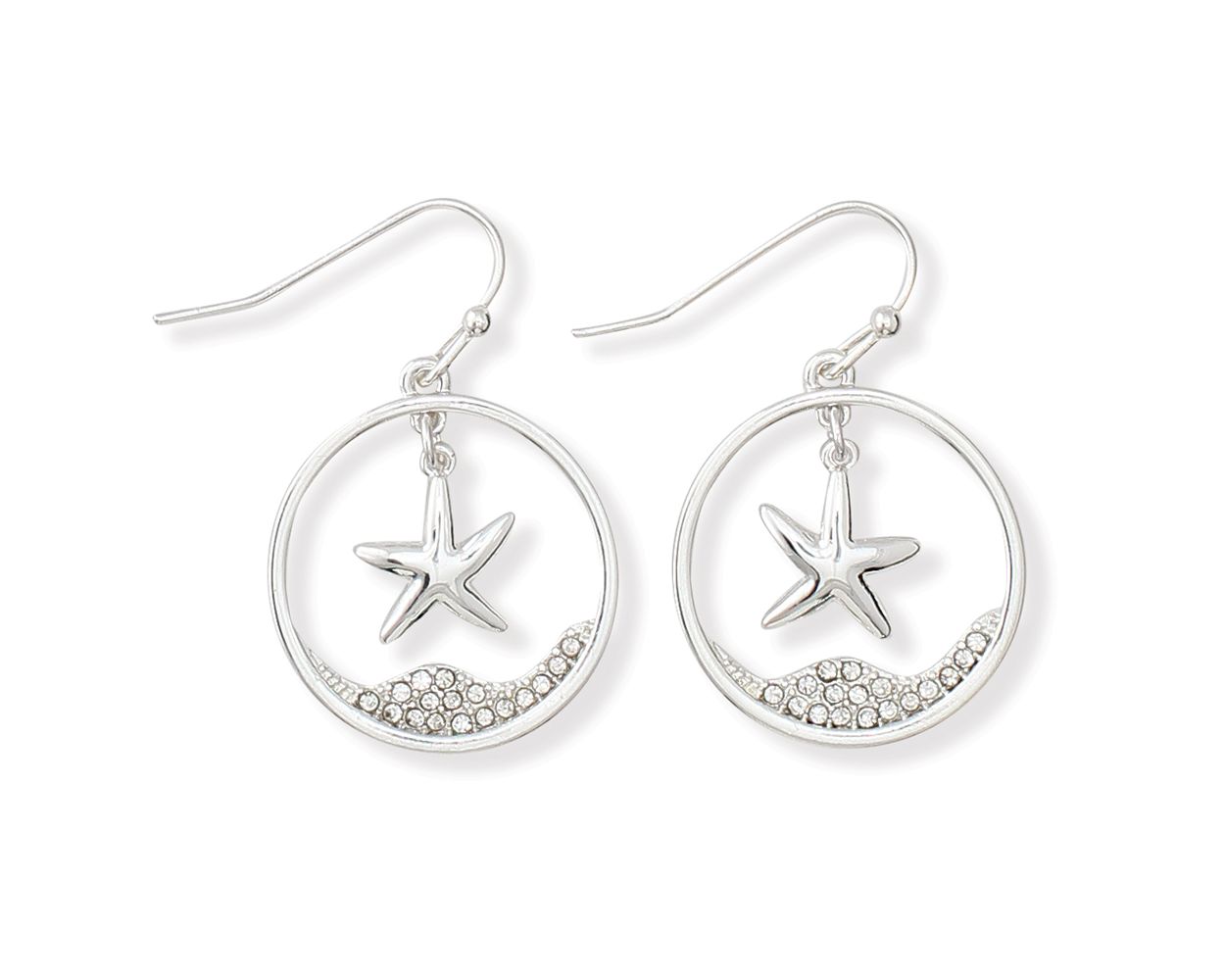 Periwinkle Starfish Dangle Earrings With Crystal Charms