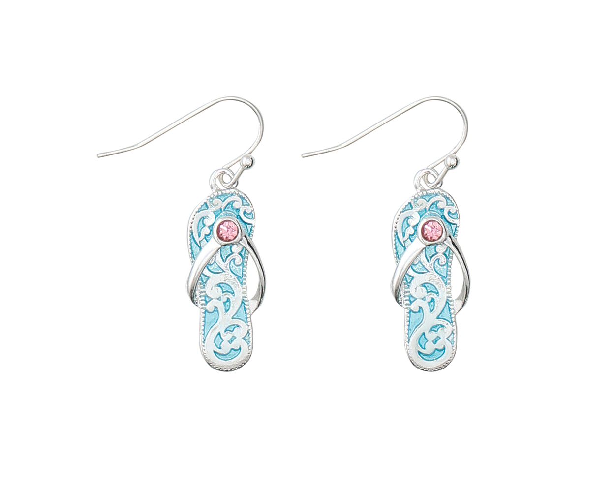 Periwinkle Aqua Blue Earrings With Pink Crystal Accents