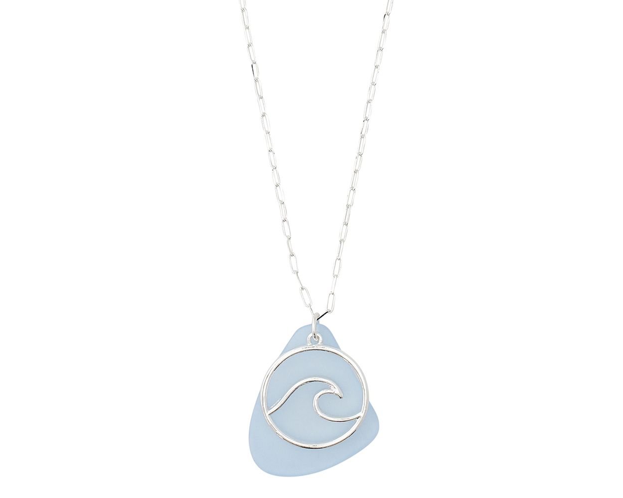 Periwinkle 18 Inch Silver Wave Cutout Blue Accent Necklace