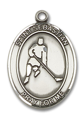 Extel Medium Sterling Silver St. Sebastian Ice Hockey Medal Pendant Necklace Charm for Hockey Player