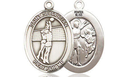 Extel Medium Pewter St. Sebastian Volleyball Medal Pendant Necklace Charm for Volleyball Player