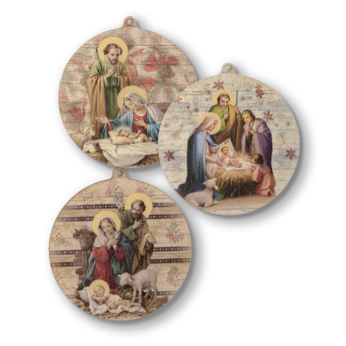 Wooden Nativity Scene Christmas Ornaments, Set of 3