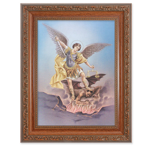 St. Michael Picture Framed Wall Art Decor Medium Mahogany