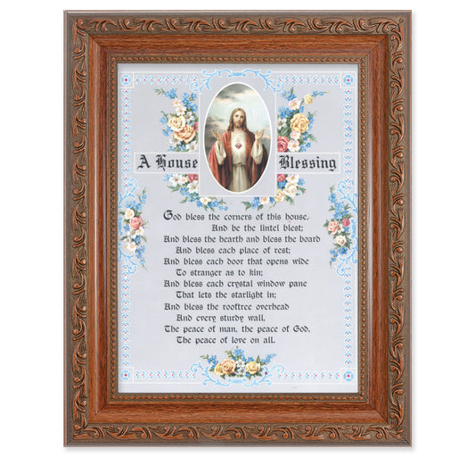 A House Blessing Framed Wall Art Decor in Mahogany Frame