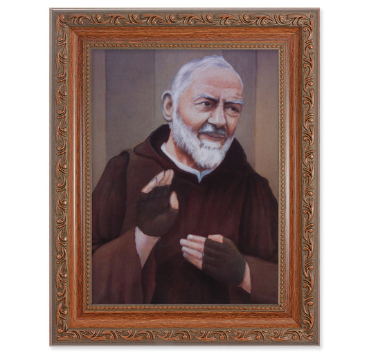 St. Pio Picture Framed Wall Art Decor Medium Mahogany Frame