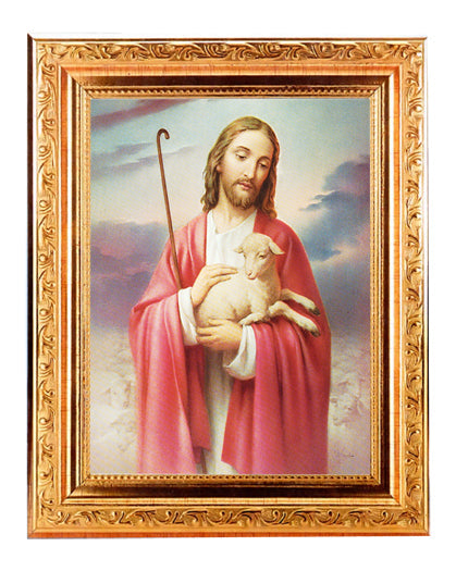 Good Shepherd Picture Framed Wall Art Decor Medium Gold-Leaf Frame