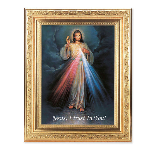 Divine Mercy Picture Framed Wall Art Decor Medium Gold-Leaf Frame