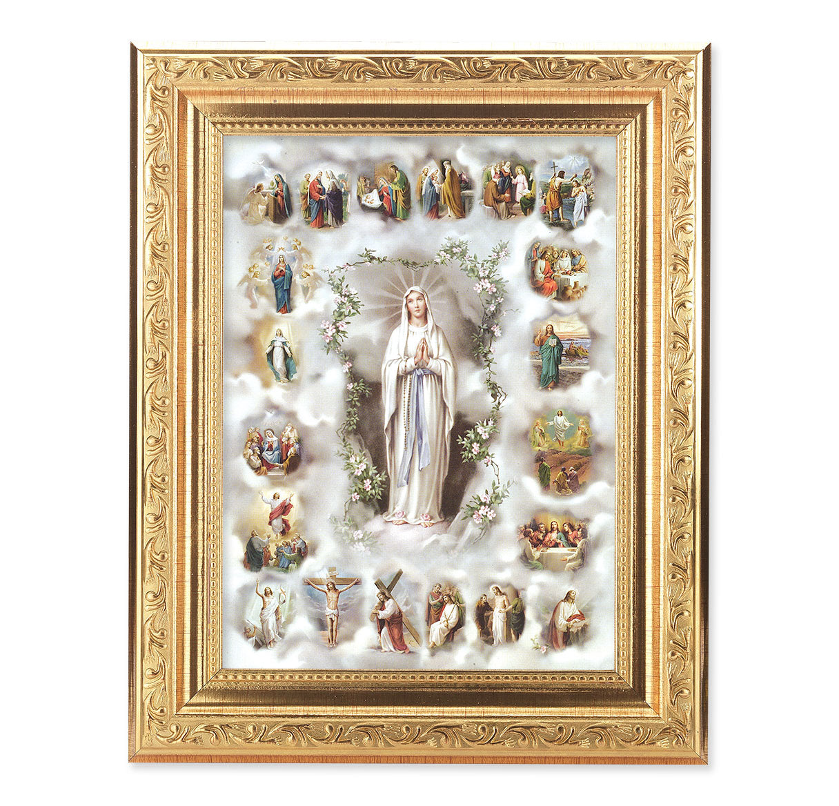 20 Mysteries of the Rosary Framed Wall Art Decor Medium