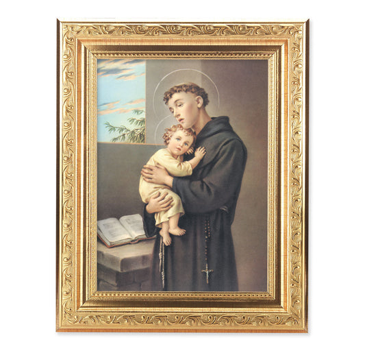 St. Anthony Framed Wall Art Decor Medium Gold-Leaf Frame