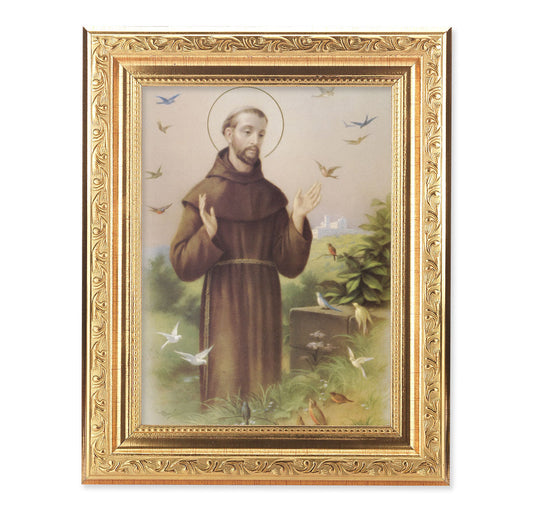 St. Francis Picture Framed Wall Art Decor Medium Gold Leaf Frame