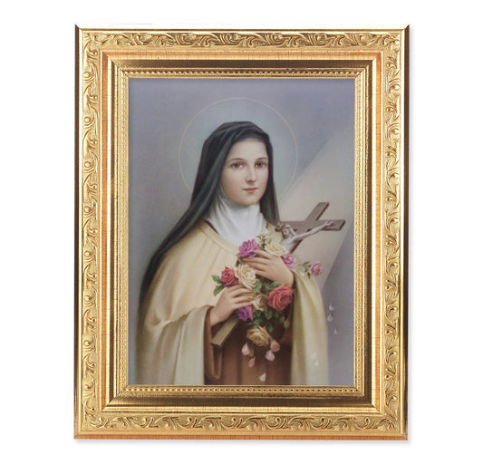 St. Therese Picture Framed Wall Art Decor Medium Gold-Leaf Frame