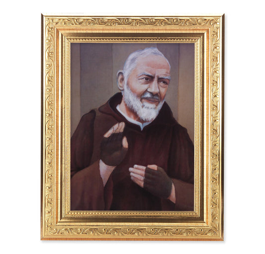 St. Pio Picture Framed Wall Art Decor Medium Gold-Leaf Frame
