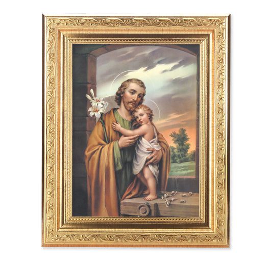 St. Joseph Picture Framed Wall Art Decor, Medium Gold Frame