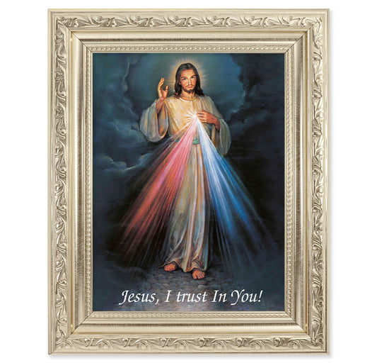 Divine Mercy Picture Framed Wall Art Decor Medium Antique Silver Frame