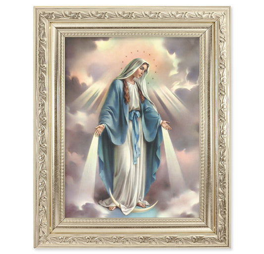 Our Lady of Grace Framed Wall Art Decor Medium Antique Silver