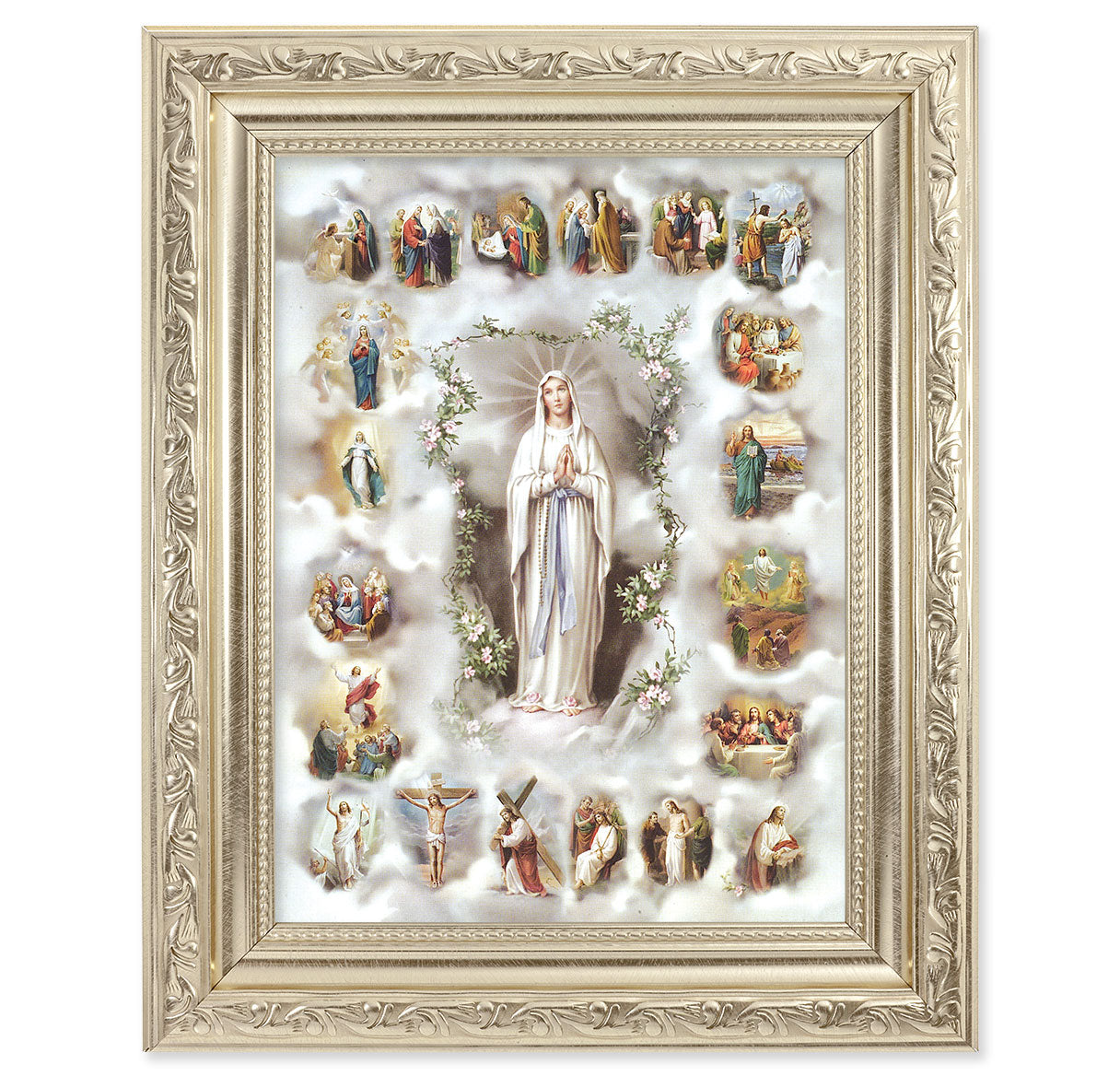 20 Mysteries of the Rosary Picture Framed Wall Art Decor