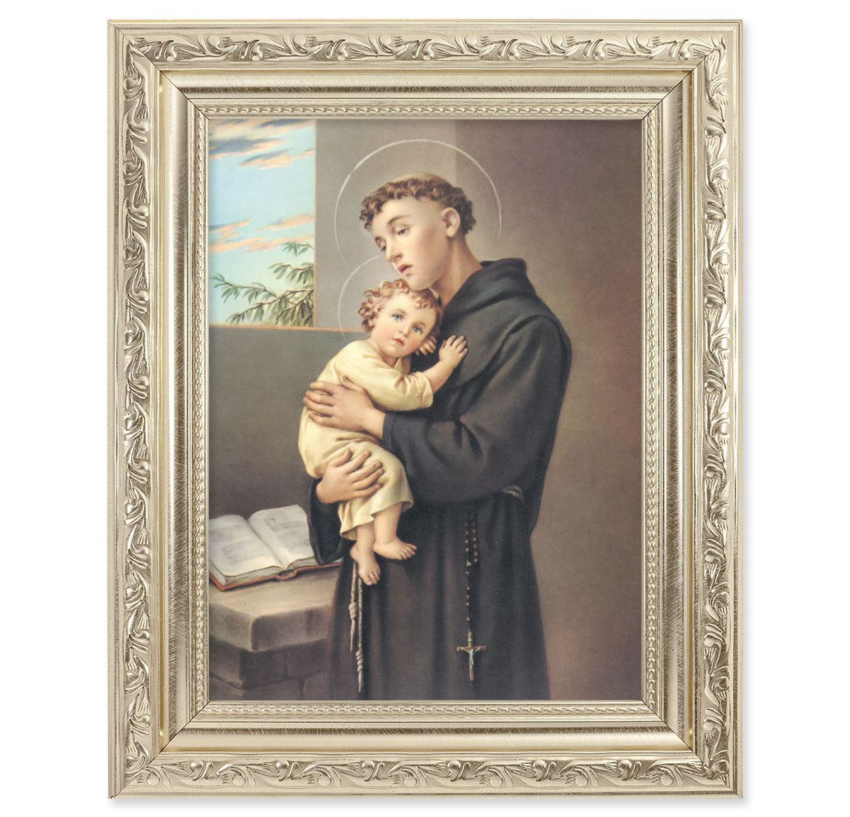 St. Anthony Picture Framed Wall Art Decor Medium Antique Silver Frame