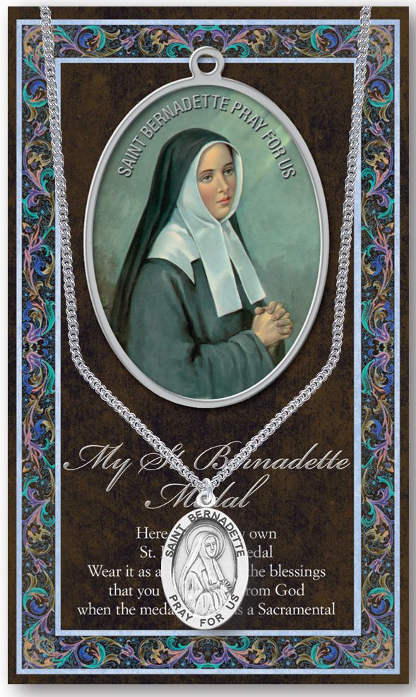 St. Bernadette Pewter Medal Pendant with Chain Made in USA