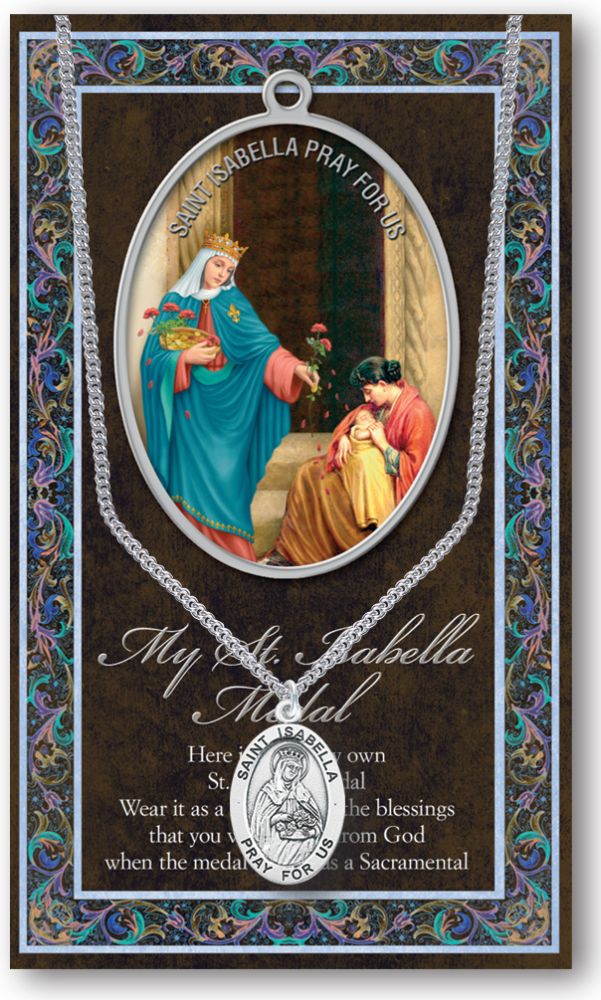 St. Isabella Pewter Medal Pendant with Chain Made in USA